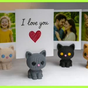 Knitted Kitty Photo Holder